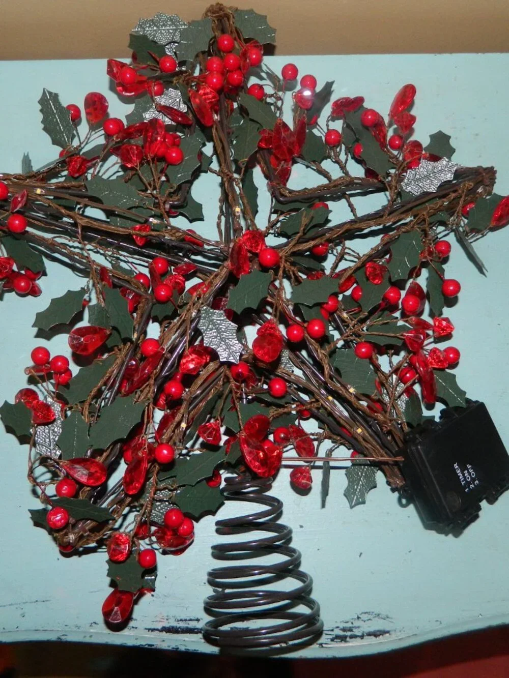 Pottery Barn Christmas Lit Star Rustic Red Tree Topper